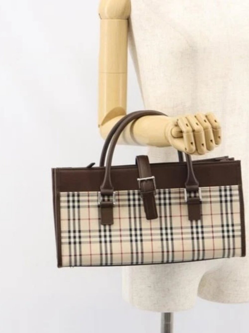 BURBERRY Nova Check Hand Bag Canvas Beige Silver Auth 158957A - Picture 14 of 16